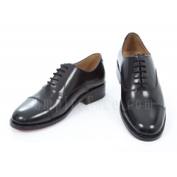 Oxford Shoes - Plain Black Leather with Plain Black Leather Toe Cap